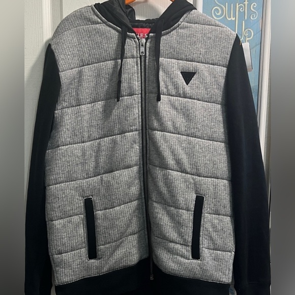 Guess Other - Like New Men's Black and Gray Hooded Zipper Guess Size Large .